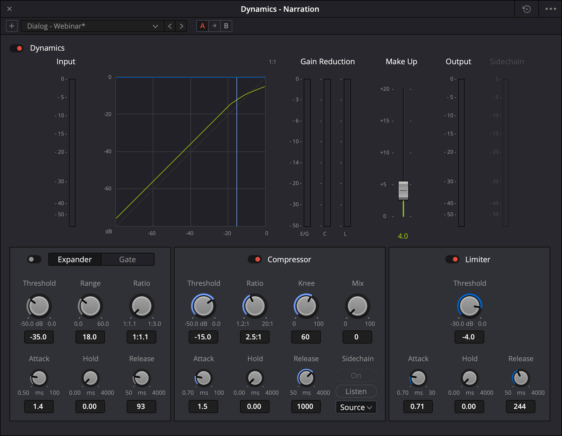 Dynamics Processor in DaVinci Resolve